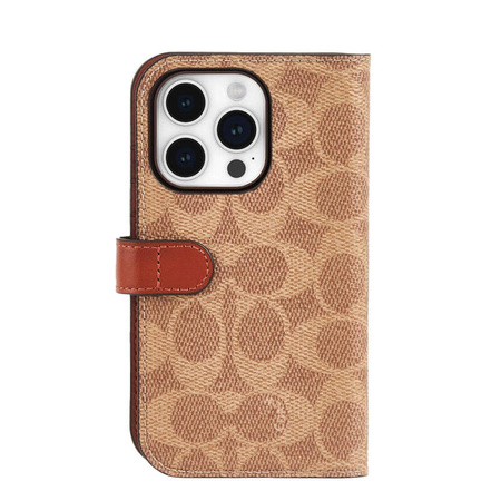 Coach Folio Signature C Case - Etui 2w1 z klapką iPhone 15 Pro (Tan) (CH052702)