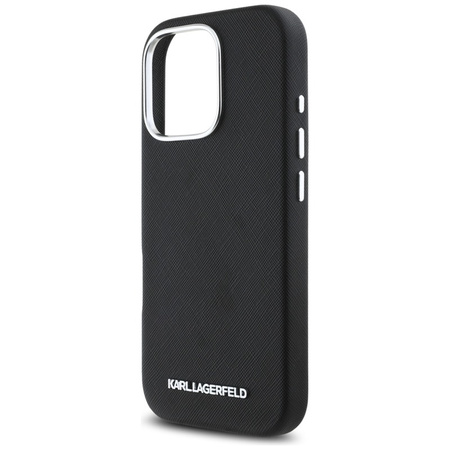 Karl Lagerfeld Saffiano Full Wrapped Elongated Metal Logo MagSafe - Etui do iPhone 16 Pro (czarny) (KLHMP16LPSAFWMCK)