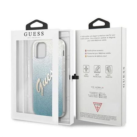 Guess Glitter Gradient Script - Etui iPhone 12 mini (niebieski) (GUHCP12SPCUGLSBL)