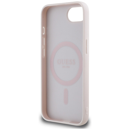 Guess Grained Hot Stamp Peony Triangle Logo MagSafe - Etui do iPhone 16e (beżowy) (GUHMPSE4PGBTME)