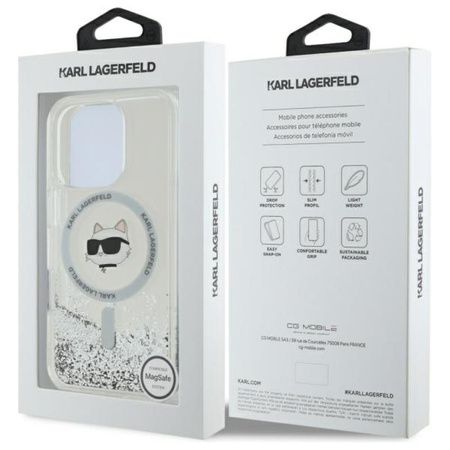 Karl Lagerfeld Liquid Glitter Choupette Head MagSafe - Etui iPhone 16 Pro (przezroczysty) (KLHMP16LLGCHSGH)