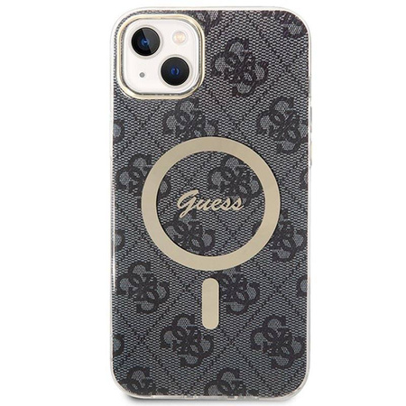 Guess Bundle Pack MagSafe 4G - Zestaw etui + ładowarka MagSafe iPhone 14 (czarny/złoty) (GUBPP14SH4EACSK)
