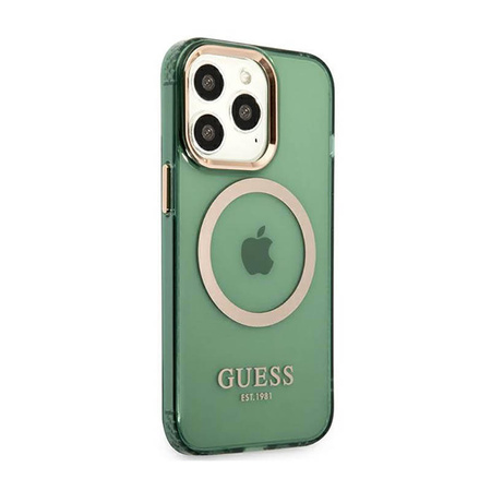 Guess Gold Outline Translucent MagSafe - Etui iPhone 13 Pro (zielony) (GUHMP13LHTCMA)