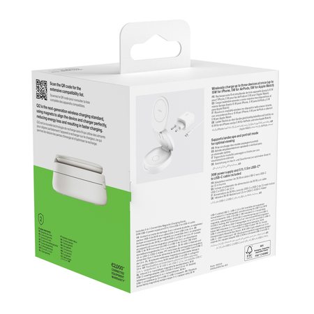 Belkin Ładowarka magnetyczna 3w1, składana, Qi2 15W, zasilacz 36W, biała (WIZ034KQWH)