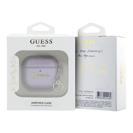 Guess Metallic Script Charm - Etui AirPods 4 (fioletowy) (GUA4PGMCSU)