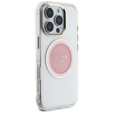 Guess IML Metal Colored Circle Classic Logo MagSafe - Etui do iPhone 16 Pro (różowy) (GUHMP16LHTDRCEDP)