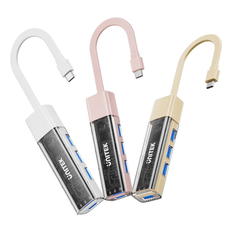 Unitek hub dwukierunkowy USB C/USB A 5Gbps, 4x USB A różowy (H1319APK01)