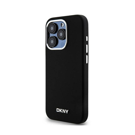 DKNY Liquid Silicone Small Metal Logo MagSafe - Etui iPhone 15 Pro (czarny) (DKHMP15LSMCHLK)