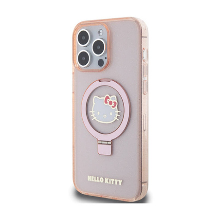 Hello Kitty Ring Stand Glitter Electrop Logo MagSafe - Etui iPhone 15 Pro Max (różowy) (HKHMP15XHRSGEP)
