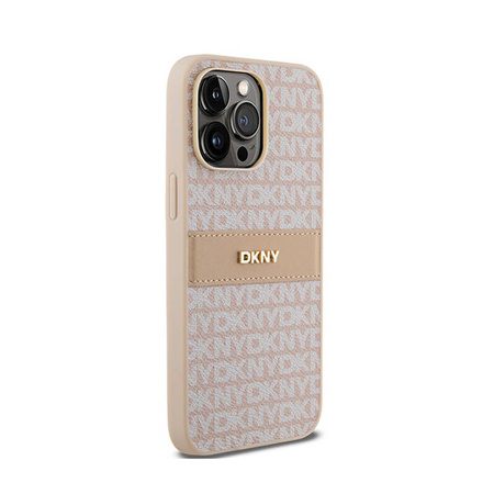 DKNY Leather Mono Stripe & Metal Logo - Etui iPhone 14 Pro (różowy) (DKHCP14LPRTHSLP)