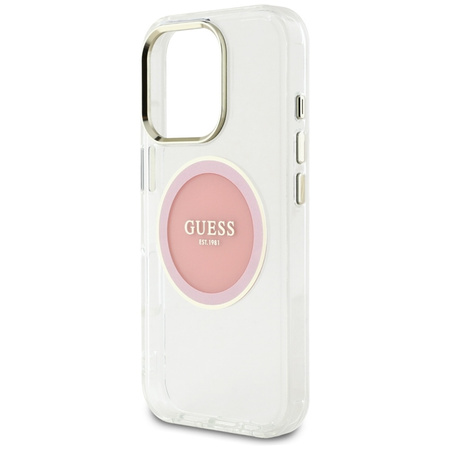 Guess IML Metal Colored Circle Classic Logo MagSafe - Etui do iPhone 16 Pro (różowy) (GUHMP16LHTDRCEDP)