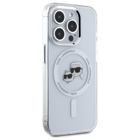 Karl Lagerfeld IML Metal Karl & Choupette Head MagSafe - Etui iPhone 15 Pro Max (biały) (KLHMP15XHLSKCH)