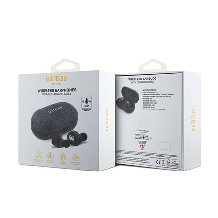 Guess 4G Metal Logo - Słuchawki Bluetooth TWS ENC + etui ładujące (czarny) (GUTWSP4EGK)