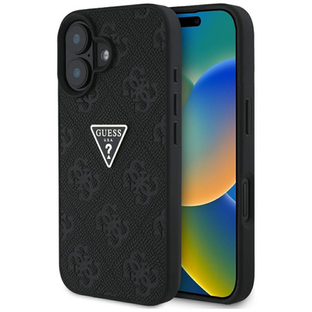 Guess Hot Stamp 4G Pattern Triangle Metal Logo - Etui do iPhone 16 (czarny) (GUHCP16SPGP4STRK)