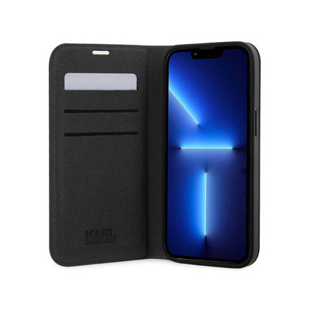 Karl Lagerfeld Booktype Saffiano Monogram - Etui iPhone 14 Pro (Srebrny) (KLBKP14LSAKLHPG)