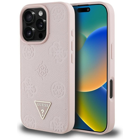 Guess Grained Hot Stamp Peony Triangle Logo MagSafe - Etui do iPhone 16 Pro Max (różowy) (GUHMP16XPGBTMP)