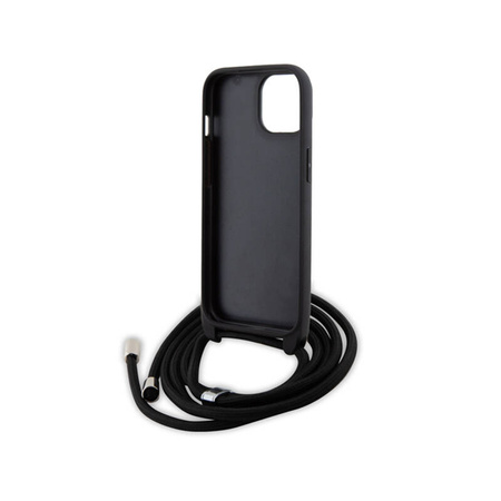 Karl Lagerfeld Crossbody Saffiano Metal Pin Karl & Choupette - Etui iPhone 15 Plus (czarny) (KLHCP15MSAKCPSK)