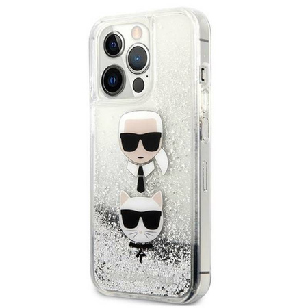 Karl Lagerfeld Liquid Glitter Karl & Choupette Head - Etui iPhone 13 Pro Max (srebrny) (KLHCP13XKICGLS)