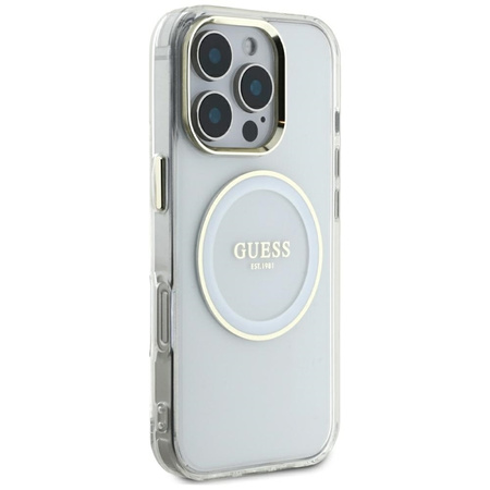 Guess IML Metal Colored Circle Classic Logo MagSafe - Etui do iPhone 16 Pro Max (biały) (GUHMP16XHTDRCEDH)