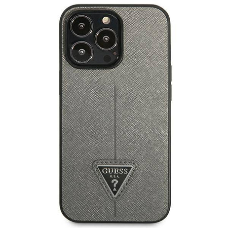 Guess Saffiano Triangle Logo Case – Etui iPhone 13 Pro Max (srebrny) (GUHCP13XPSATLG)