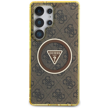 Guess 4G Glitter Triangle Buttons MagSafe - Etui do Samsung Galaxy S25 Ultra (brązowy) (GUHMS25LHG4PRTGW)