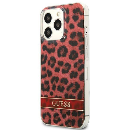 Guess Leopard Electro Stripe - Etui iPhone 13 Pro (Red) (GUHCP13LHSLEOR)