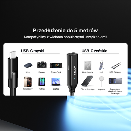 Unitek Kabel przedłużający USB-C 10 Gbps 5m, czarny (U1335ABK01)