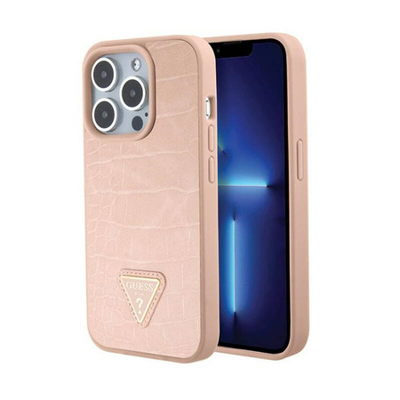 Guess Croco Triangle Metal Logo - Etui iPhone 15 Pro Max (różowy) (GUHCP15XPCRTHCP)