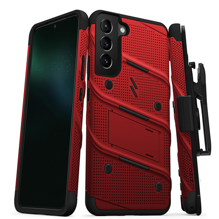 ZIZO BOLT Series - Pancerne etui Samsung Galaxy S22+ ze szkłem 9H na ekran + uchwyt z podstawką (czerwony) (BOLT-SAMGS22PL-RDBK)