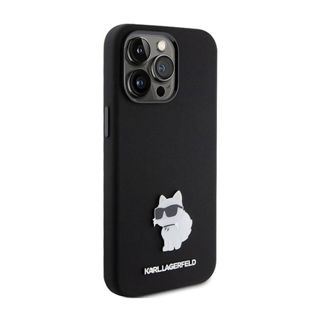 Karl Lagerfeld Silicone Choupette Metal Pin - Etui iPhone 15 Pro Max (czarny) (KLHCP15XSMHCNPK)