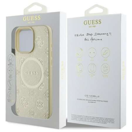 Guess Saffiano Peony Classic Logo MagSafe - Etui iPhone 16 Pro Max (złoty) (GUHMP16XPSAPSMED)