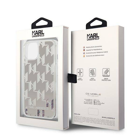 Karl Lagerfeld Monogram Liquid Glitter - Etui iPhone 14 Plus (srebrny) (KLHCP14MLMNMS)