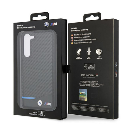 BMW Leather Carbon Blue Line - Etui Samsung Galaxy S23+ (czarny) (BMHCS23M22NBCK)