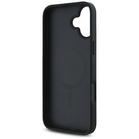 Guess Grained Hot Stamp Peony Triangle Logo MagSafe - Etui do iPhone 16 (czarny) (GUHMP16SPGBTMK)