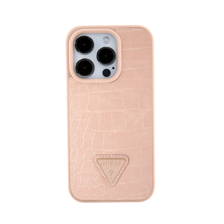 Guess Croco Triangle Metal Logo - Etui iPhone 15 Pro (różowy) (GUHCP15LPCRTHCP)