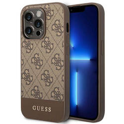 Guess 4G Bottom Stripe Metal Logo Collection - Etui iPhone 14 Pro Max (brązowy) (GUHCP14XG4GLBR)