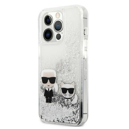 Karl Lagerfeld Liquid Glitter Karl & Choupette - Etui iPhone 13 Pro Max (srebrny) (KLHCP13XGKCS)