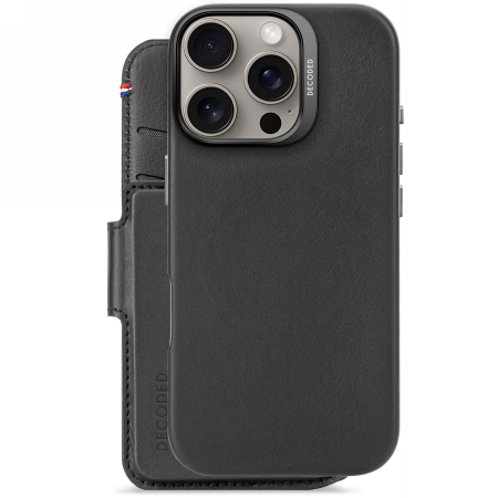 Decoded Leather Detachable Wallet - skórzana obudowa ochronna do iPhone 16 Pro kompatybilna z MagSafe (black) (D25IPO16PDW5BK)