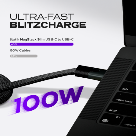 Statik MagStack Slim Pro - kabel USB-C - USB-C 1m, w nylonowym oplocie, płaski, zwijany magnetycznie (black) (PUP-0495-3FT-CC-BLK   )