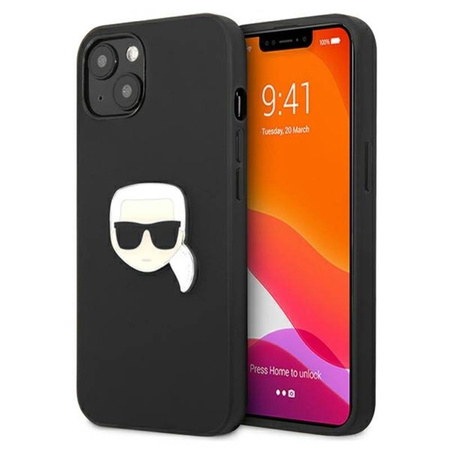 Karl Lagerfeld PU Leather Karl's Head Metal - Etui iPhone 13 mini (czarny) (KLHCP13SPKMK)
