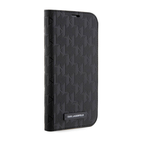 Karl Lagerfeld Booktype Saffiano Monogram - Etui iPhone 14 Pro (Czarny) (KLBKP14LSAKLHPK)