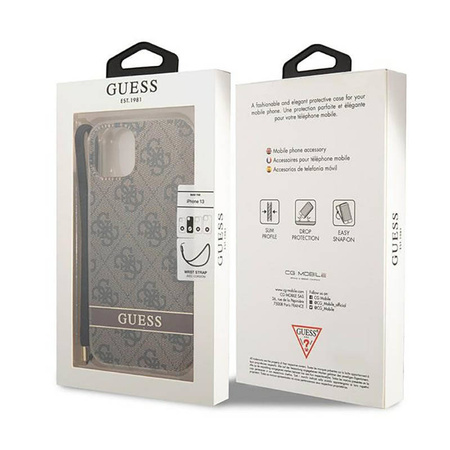 Guess 4G Print Cord - Etui ze smyczką iPhone 14 Plus (brązowy) (GUOHCP14MH4STW)