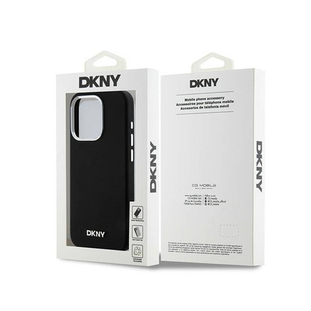 DKNY Liquid Silicone Small Metal Logo MagSafe - Etui iPhone 15 Pro (czarny) (DKHMP15LSMCHLK)
