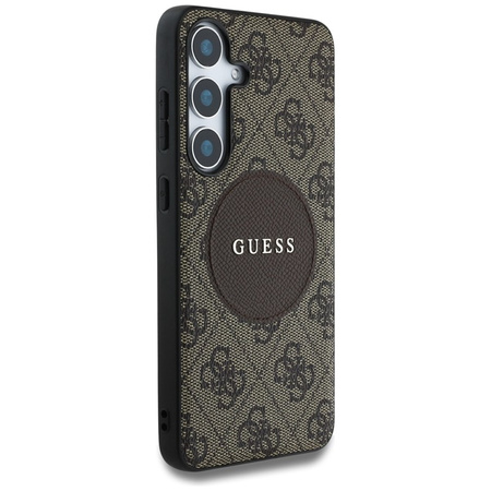Guess 4G Round Patch Classic Logo MagSafe - Etui do Samsung Galaxy S25 (brązowy) (GUHMS25SP4PGRSGW)