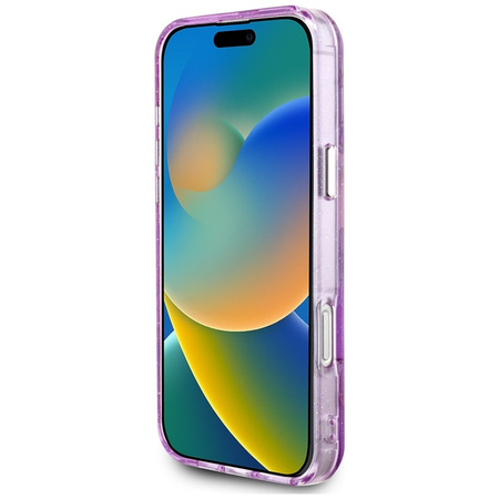 Guess Glitter Flowers Triangle Buttons MagSafe - Etui do iPhone 16 Pro Max (fioletowy) (GUHMP16XHFLPEDU)