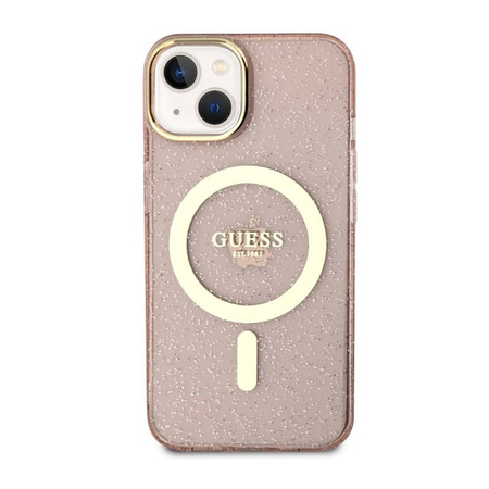 Guess Glitter Gold MagSafe - Etui iPhone 14 Plus (Różowy) (GUHMP14MHCMCGP)