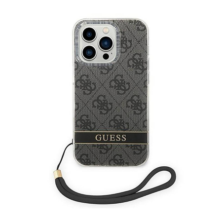 Guess 4G Print Cord - Etui ze smyczką iPhone 14 Pro Max (czarny) (GUOHCP14XH4STK)
