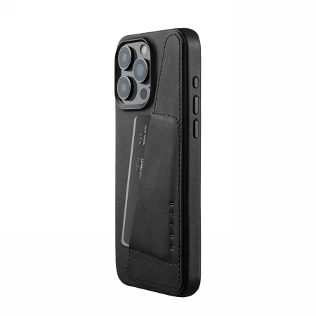 Mujjo Full Leather Wallet Case - etui skórzane do iPhone 15 Pro Max kompatybilne z MagSafe (black) (MUJJO-CL-042-BK)
