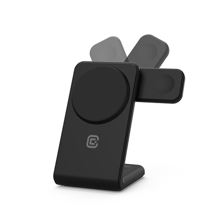 Crong MagSpot Pivot Stand - Ładowarka bezprzewodowa 3w1 z MagSafe do iPhone, Apple Watch i AirPods (czarny) (CRG-MSPS-BLK)