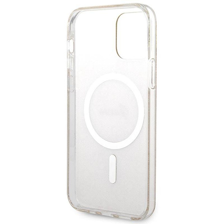 Guess Bundle Pack MagSafe 4G - Zestaw etui + ładowarka MagSafe iPhone 12 / iPhone 12 Pro (brązowy/złoty) (GUBPP12MH4EACSW)